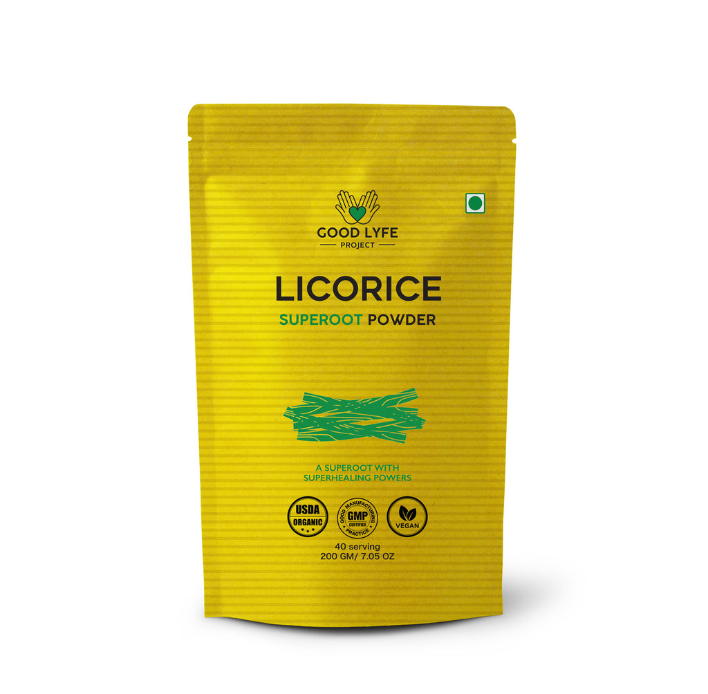 Buy Online Licorice Powder Certified Organic India Made USDA pack front Good Lyfe Project