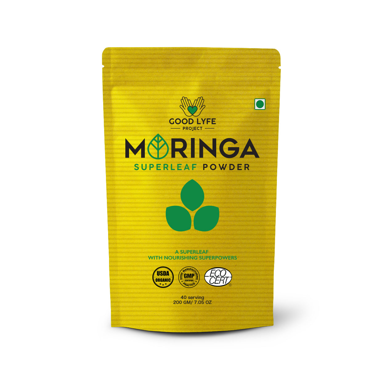 Buy Online Good Lyfe project Moringa Superleaf Powder 200 gms pack front