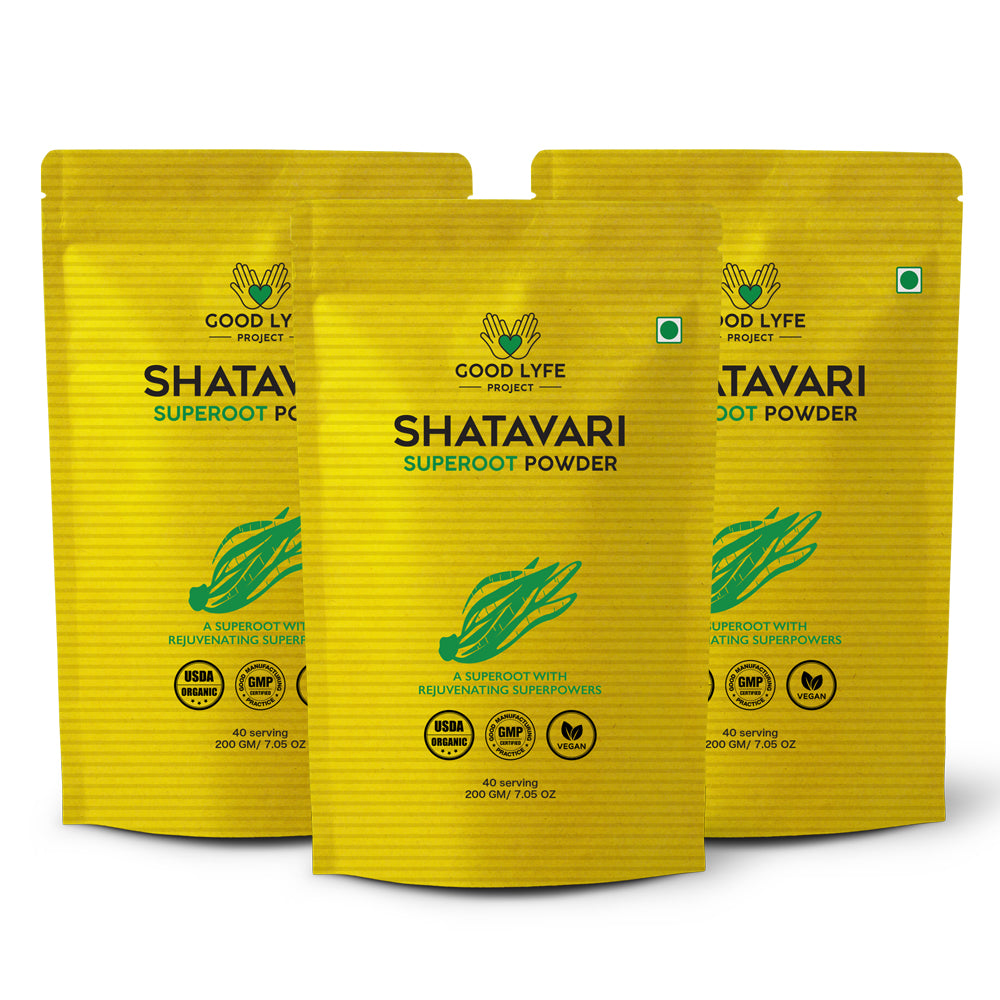 Buy Online Shatavari Powder Certified Organic India Made USDA Multiple pack front Good Lyfe Project